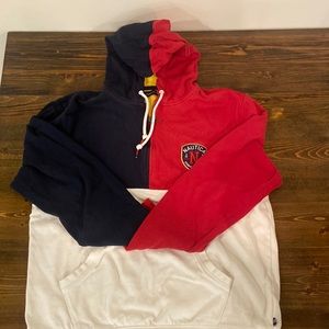 Men’s Nautica 1/4 zip color block hoodie.